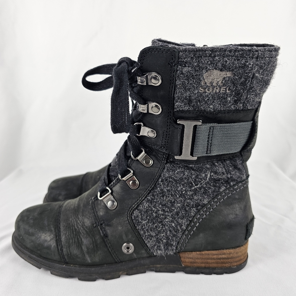 Sorel Womens Major Carly Winter Boots Black Gray Leather NL2324-010 Mid Calf 5.5 - Picture 3 of 9